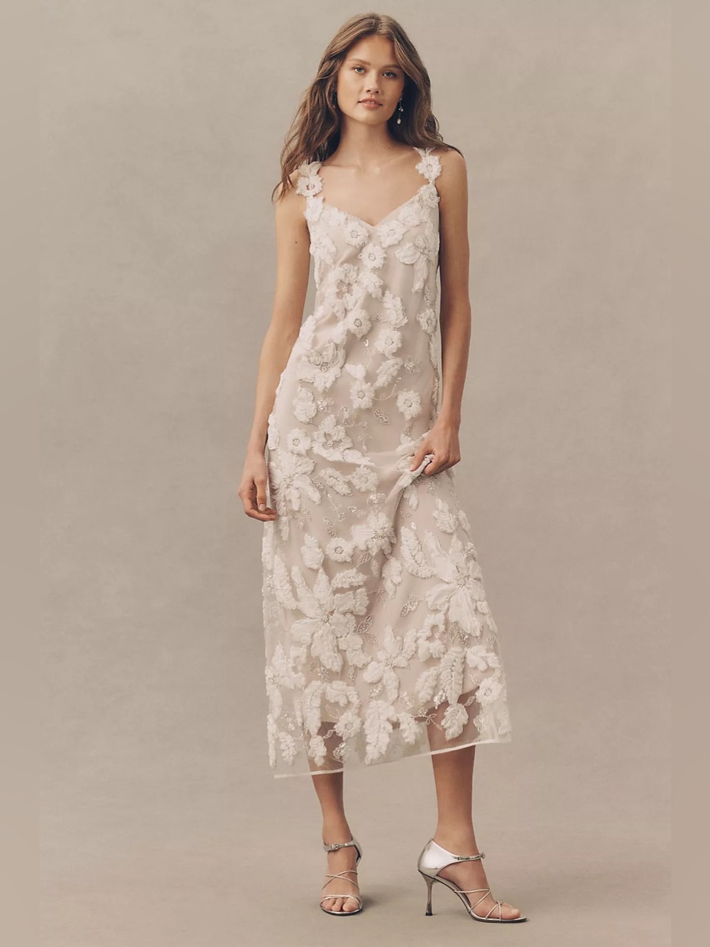 Helsi Adina Sleeveless Midi Slip Dress Small Off White NWT